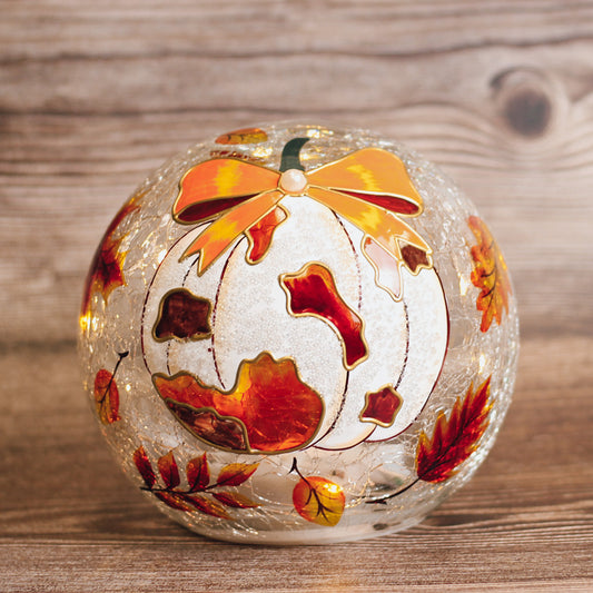 White Pumpkin Bow - Crackle Glass Orb
