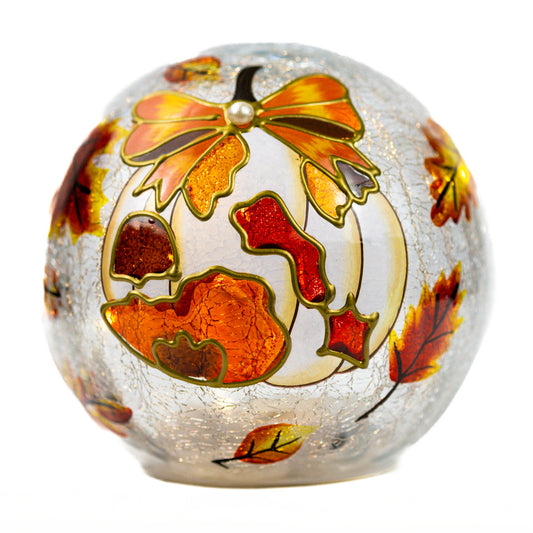 White Pumpkin Bow - Crackle Glass Orb