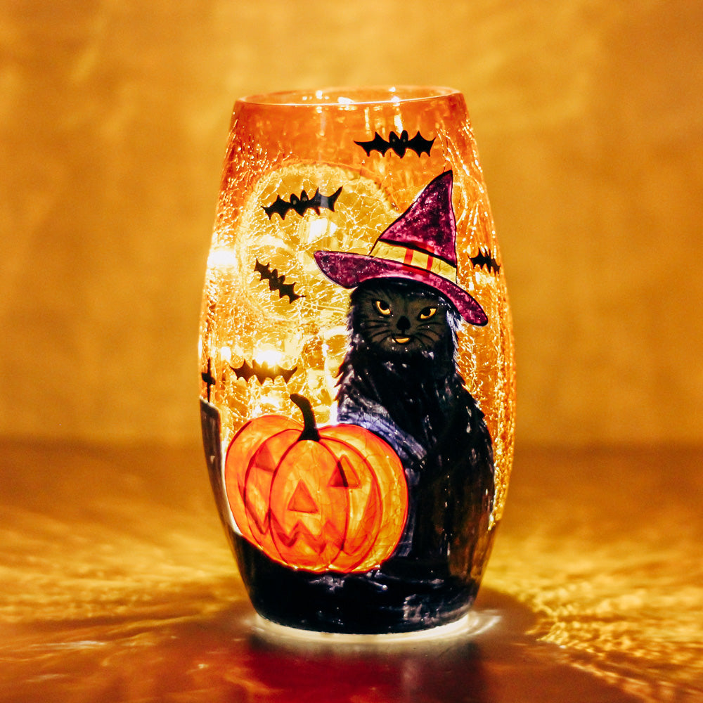 Halloween - Crackle Glass Short Vase | A Cheerful Giver