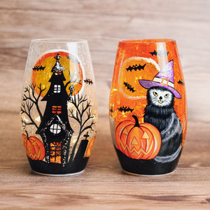 Halloween - Crackle Glass Short Vase