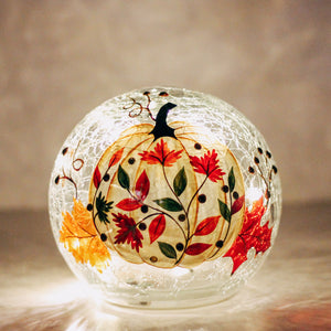 White Pumpkin Branch - Crackle Glass Orb