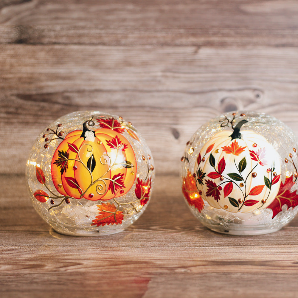 White Pumpkin Branch - Crackle Glass Orb