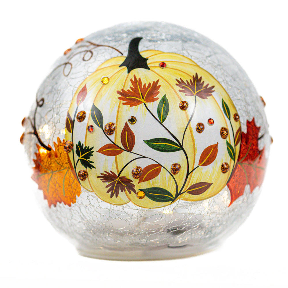 White Pumpkin Branch - Crackle Glass Orb