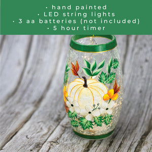 Green Leaf Pumpkin - Crackle Glass Short Vase - Product Image by A Cheerful Giver