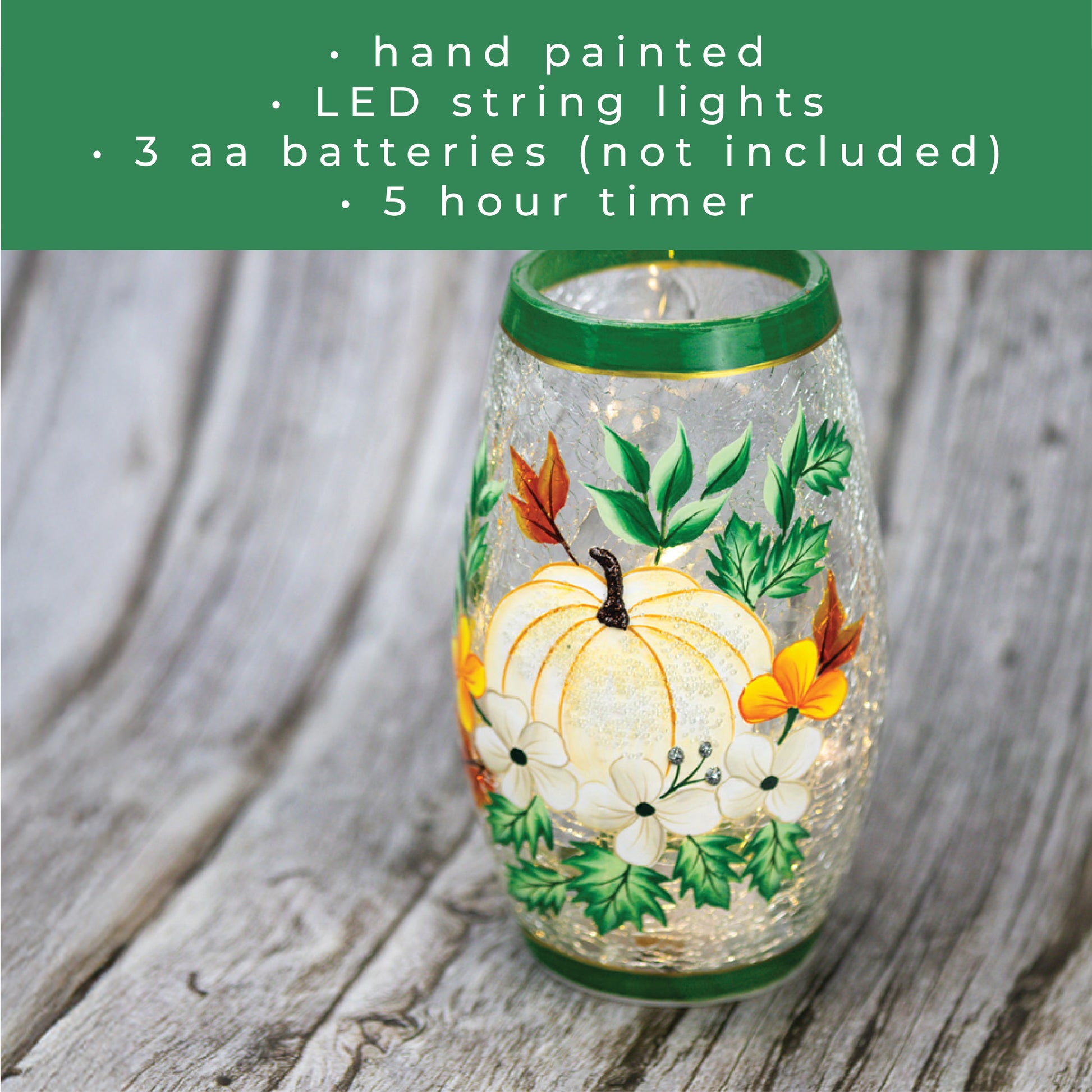 Green Leaf Pumpkin - Crackle Glass Short Vase - Product Image by A Cheerful Giver