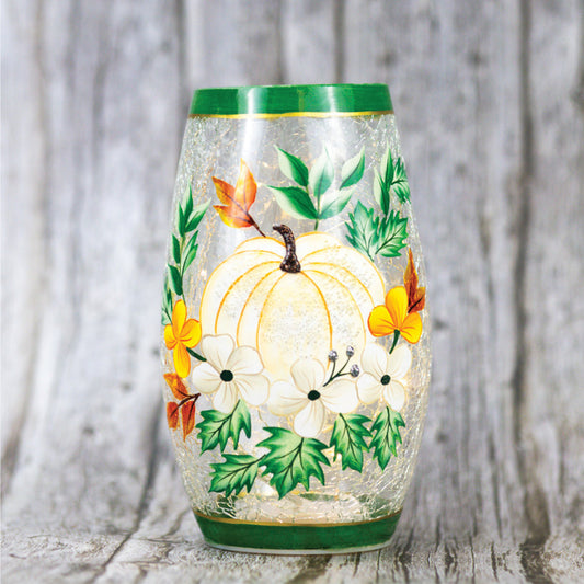 Green Leaf Pumpkin - Crackle Glass Short Vase - Product Image by A Cheerful Giver