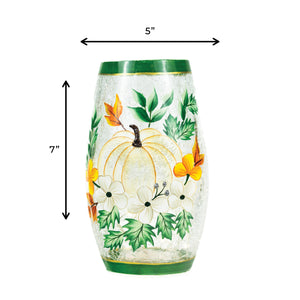 Green Leaf Pumpkin - Crackle Glass Short Vase - Product Image by A Cheerful Giver