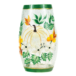 Green Leaf Pumpkin - Crackle Glass Short Vase by A Cheerful Giver
