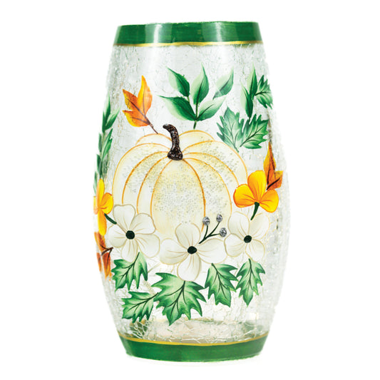Green Leaf Pumpkin - Crackle Glass Short Vase by A Cheerful Giver
