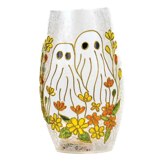 Floral Ghost - Crackle Glass Short Vase by A Cheerful Giver