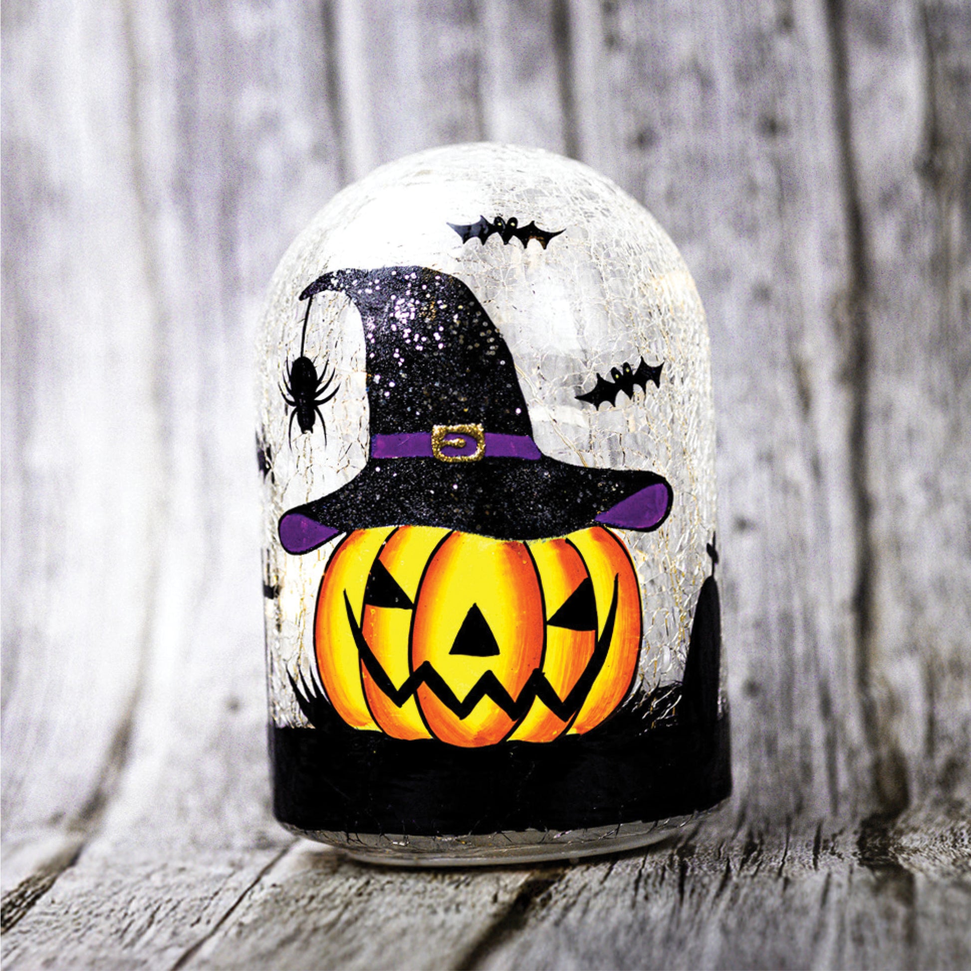 Pumpkin Witch - Crackle Glass Cloche - Product Image by A Cheerful Giver