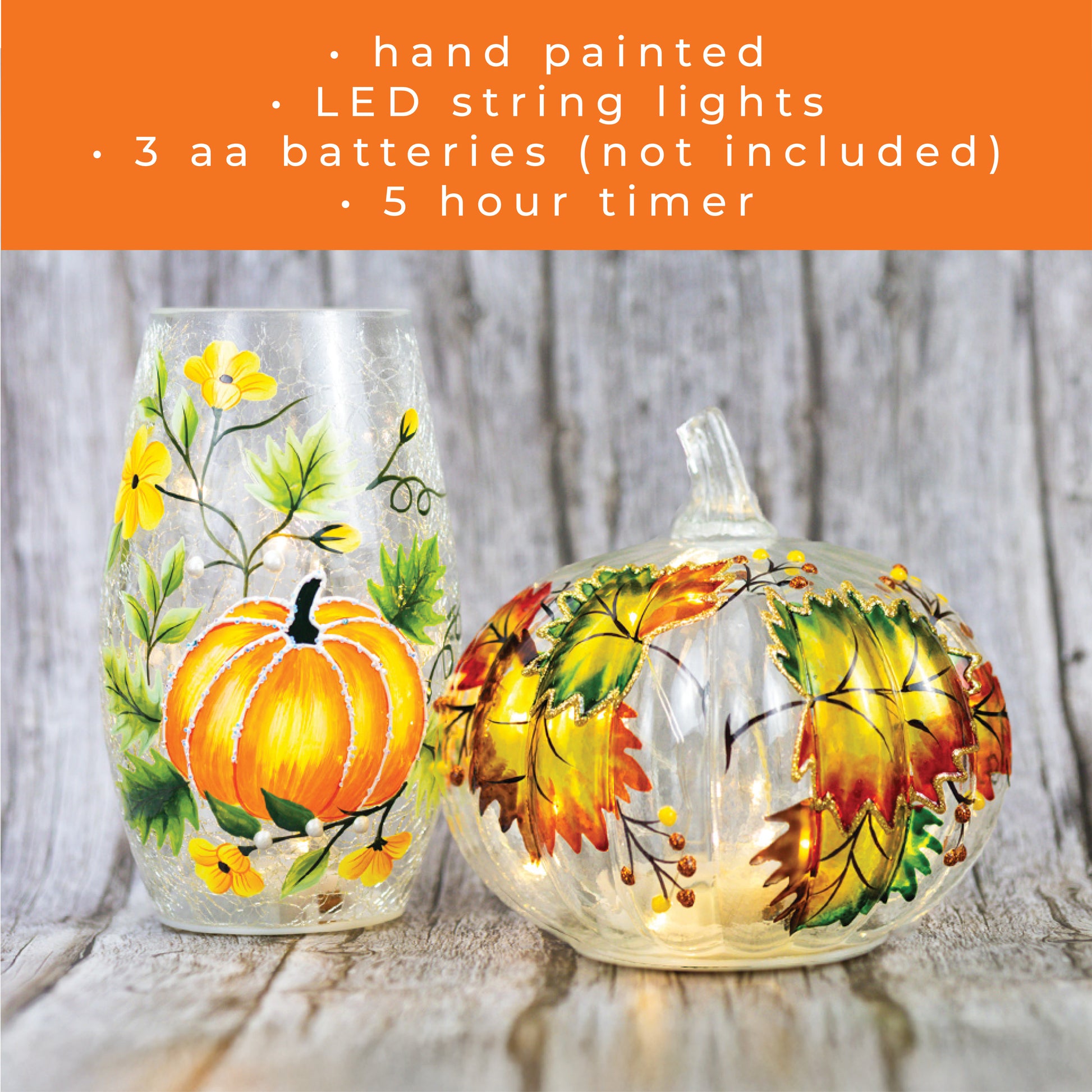 Pumpkin Vines - Crackle Glass Short Vase - Product Image by A Cheerful Giver