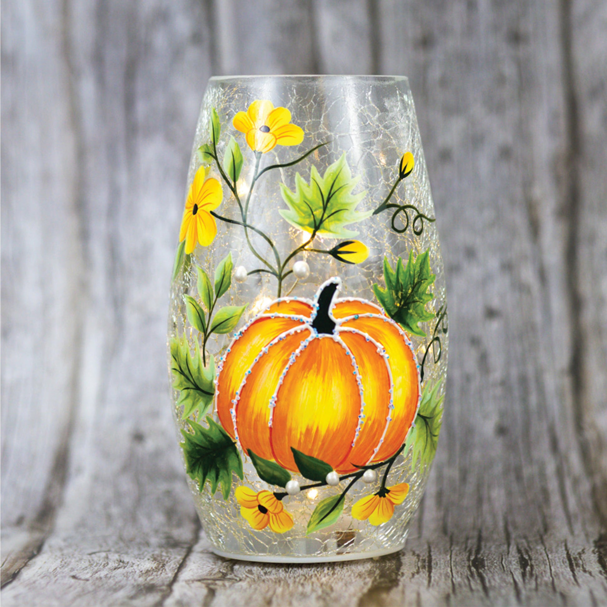 Pumpkin Vines - Crackle Glass Short Vase - Product Image by A Cheerful Giver