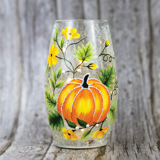 Pumpkin Vines - Crackle Glass Short Vase - Product Image by A Cheerful Giver