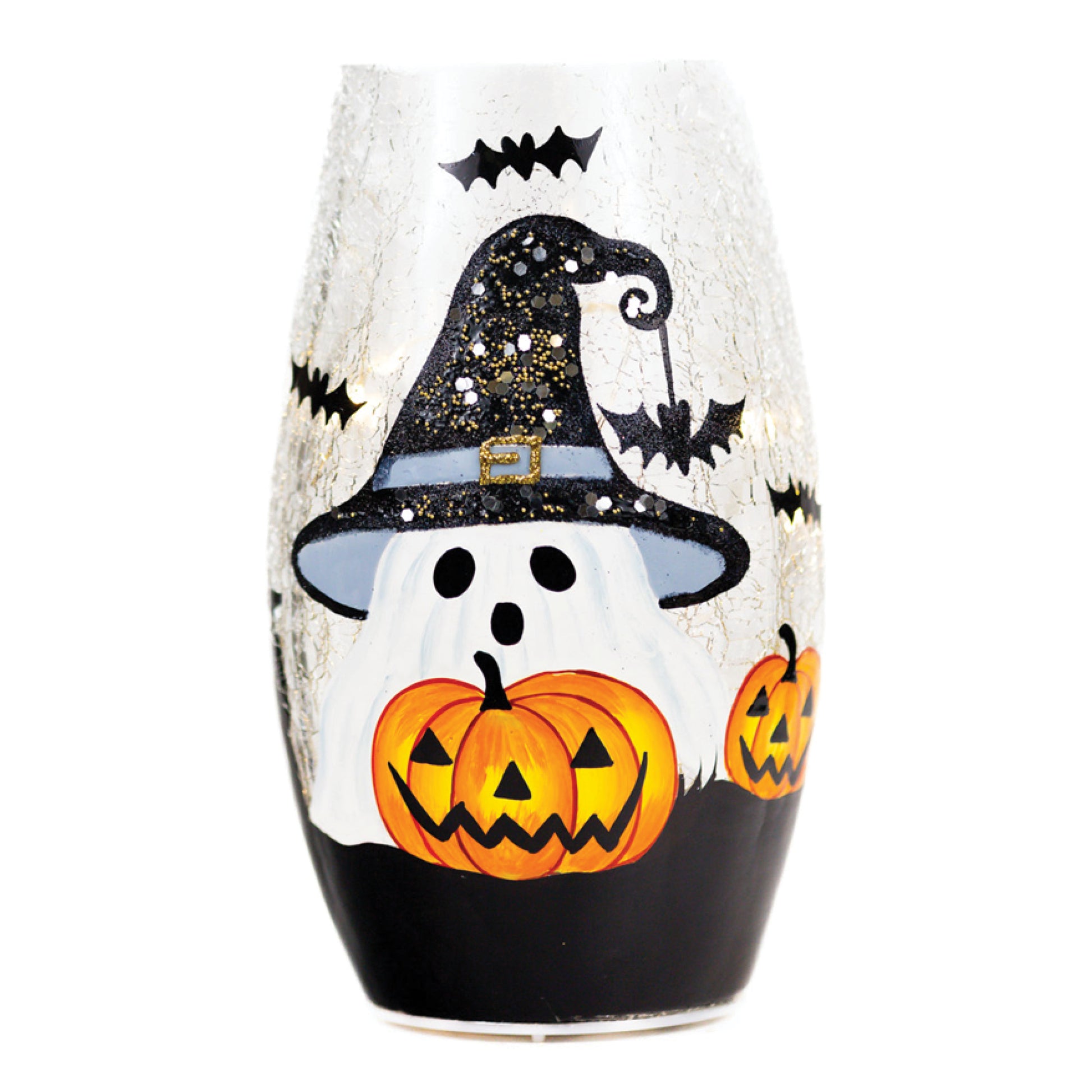 Boo & Pumpkin - Crackle Glass Short Vase by A Cheerful Giver