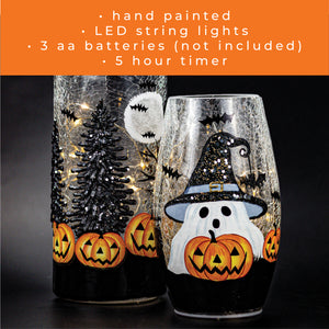 Boo & Pumpkin - Crackle Glass Short Vase - Product Image by A Cheerful Giver
