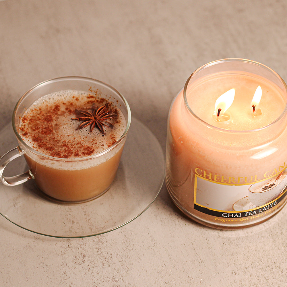 Chai Tea Latte Scented Candle -16 oz, Double Wick, Cheerful Candle