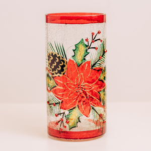 Poinsettia - Crackle Glass Pillar