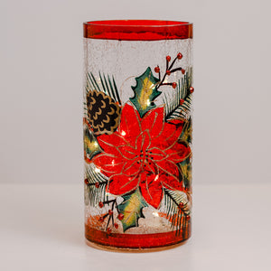 Poinsettia - Crackle Glass Pillar