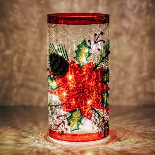 Poinsettia - Crackle Glass Pillar