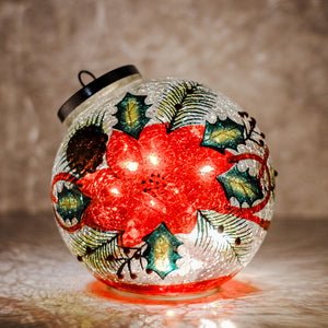 Poinsettia - Crackle Glass Ornament