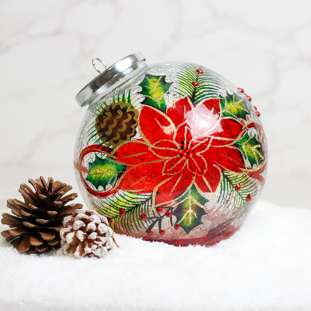 Poinsettia - Crackle Glass Ornament