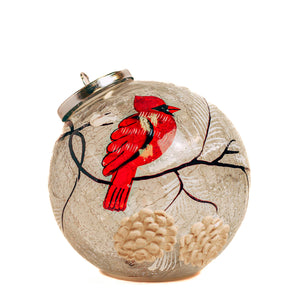 Snowy Cardinal - Crackle Glass Ornament