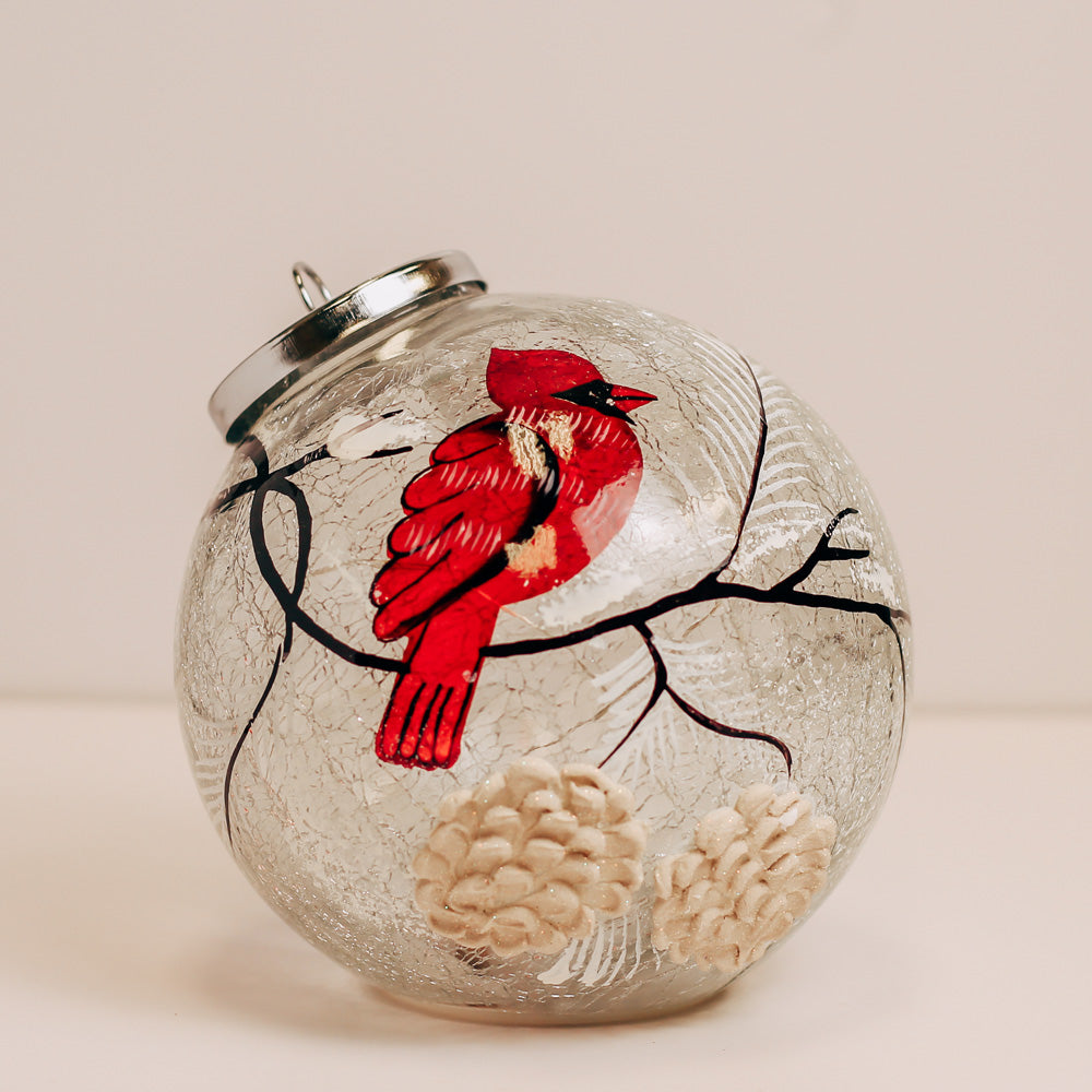 Snowy Cardinal - Crackle Glass Ornament