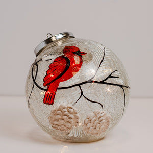 Snowy Cardinal - Crackle Glass Ornament