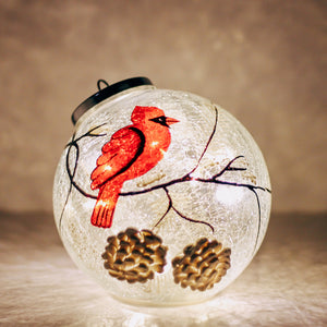 Snowy Cardinal - Crackle Glass Ornament