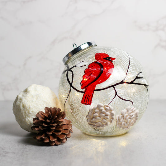 Snowy Cardinal - Crackle Glass Ornament