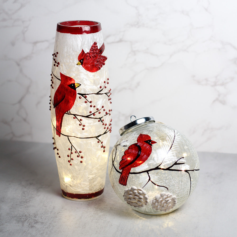 Snowy Cardinal - Crackle Glass Ornament