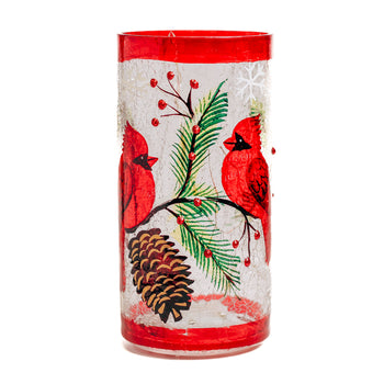 Two Cardinal - Crackle Glass Pillar by A Cheerful Giver