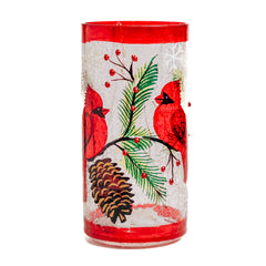 Two Cardinal - Crackle Glass Pillar by A Cheerful Giver