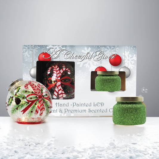 Candy Cane Ornament & Holly Tree - Gift Set