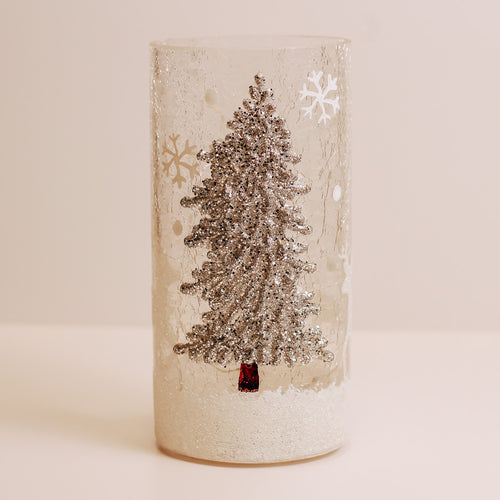 Silver Tree - Crackle Glass Pillar