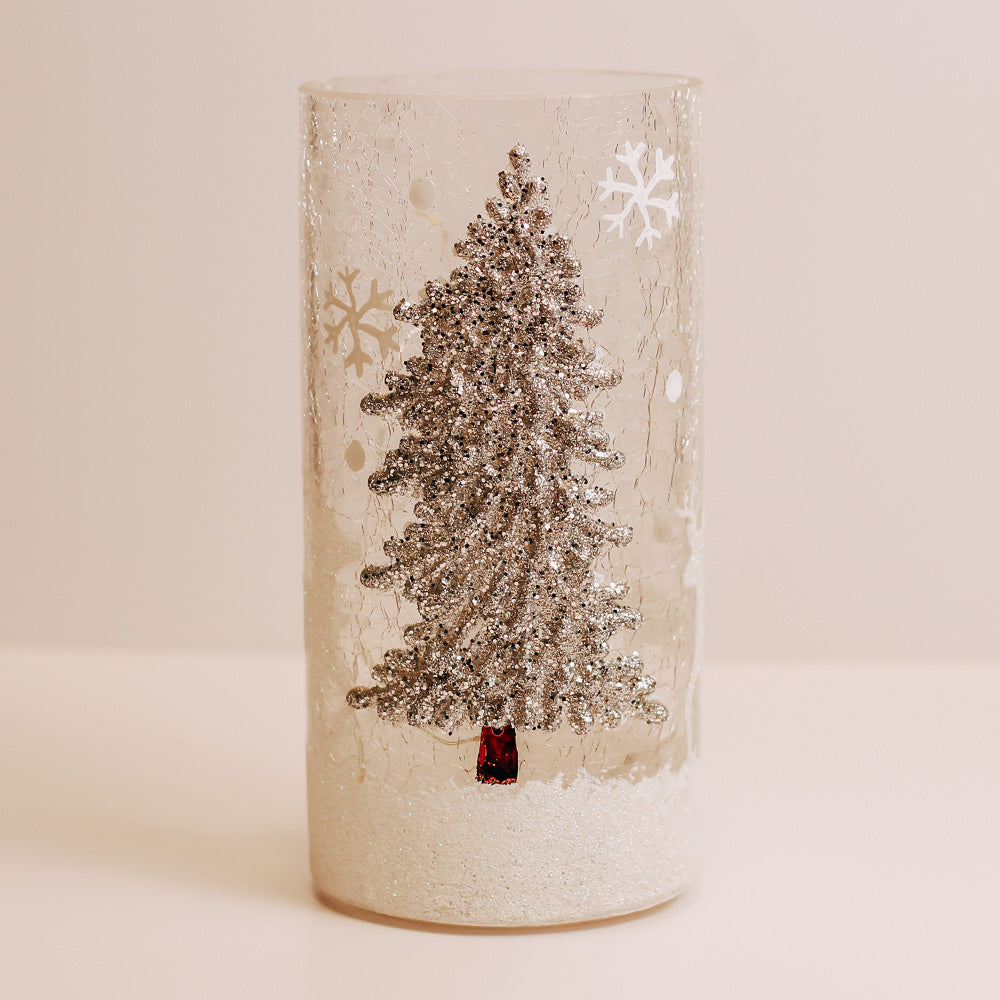 Silver Tree - Crackle Glass Pillar