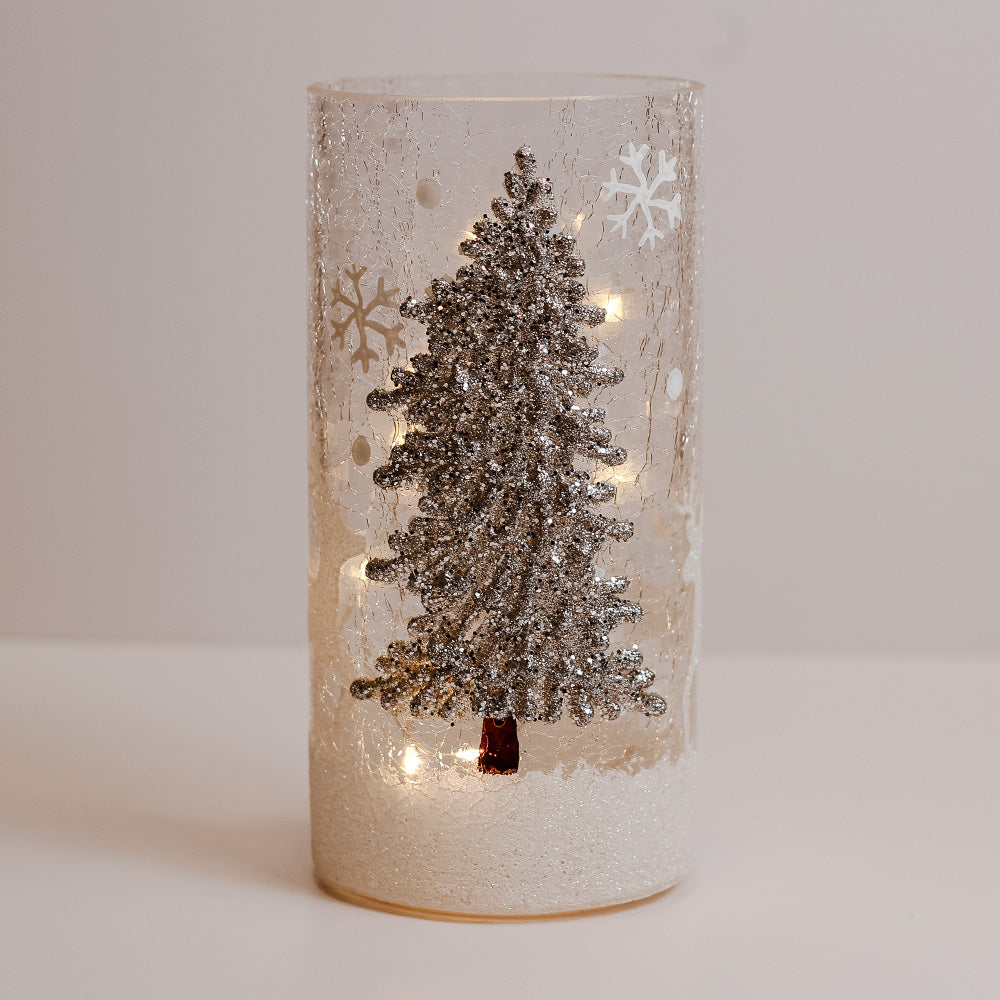 Silver Tree - Crackle Glass Pillar