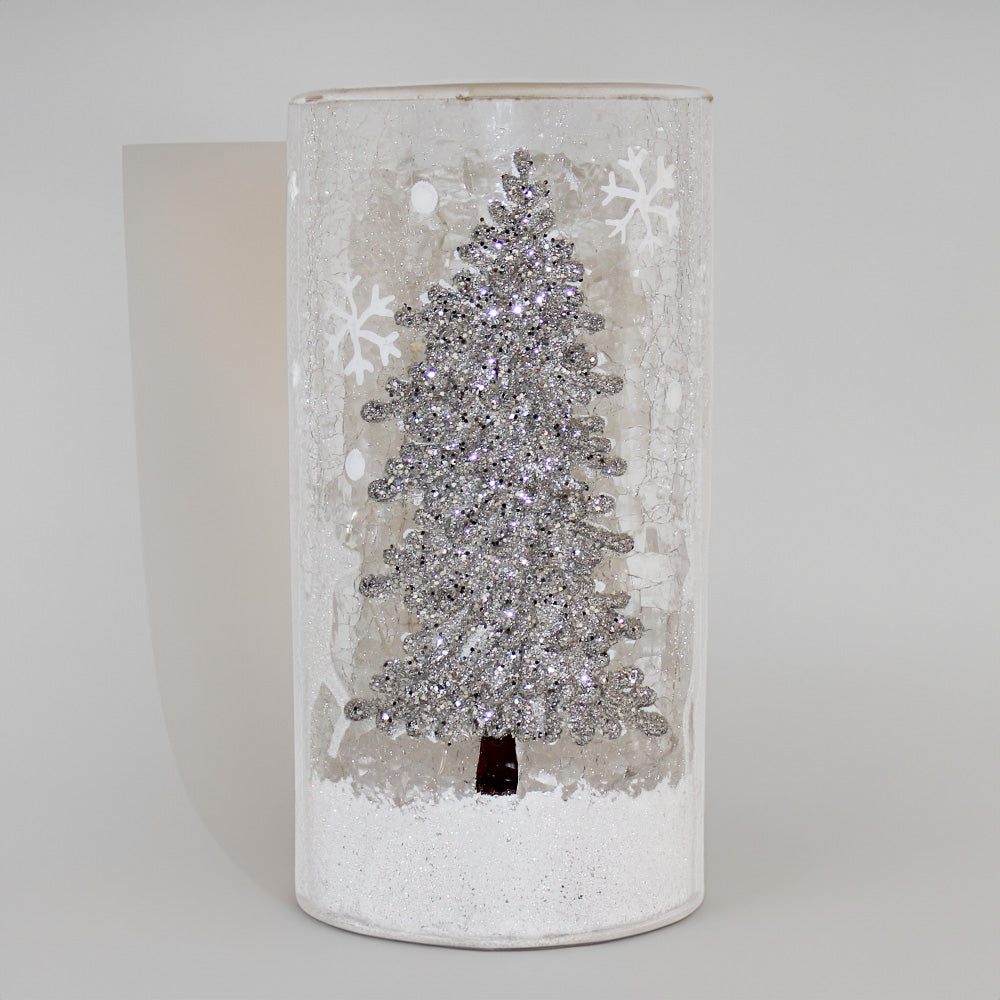 Silver Tree - Crackle Glass Pillar