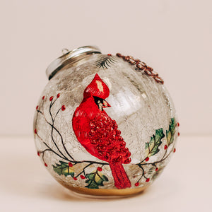 Winter Cardinal - Crackle Glass Ornament