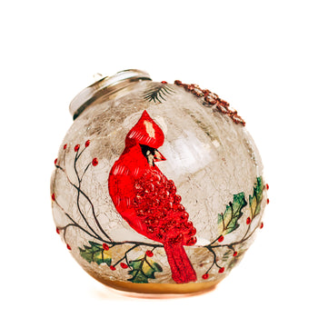 Winter Cardinal - Crackle Glass Ornament