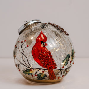 Winter Cardinal - Crackle Glass Ornament