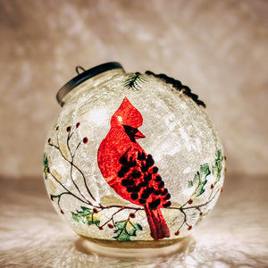 Winter Cardinal - Crackle Glass Ornament