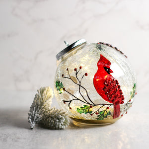 Winter Cardinal - Crackle Glass Ornament