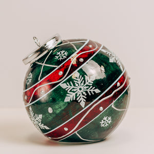 Green Striped Snowflake - Crackle Glass Ornament