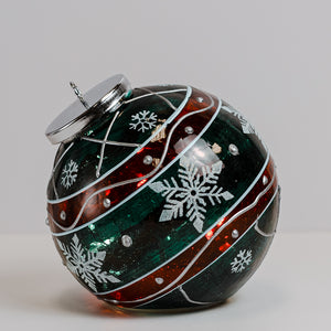 Green Striped Snowflake - Crackle Glass Ornament