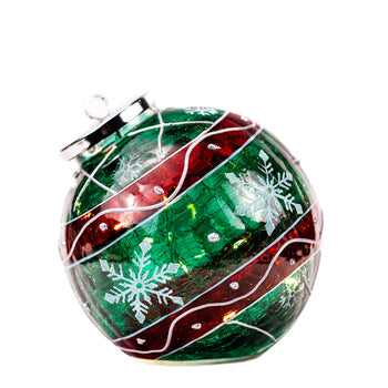 Green Striped Snowflake - Crackle Glass Ornament