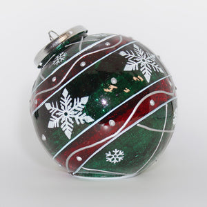 Green Striped Snowflake - Crackle Glass Ornament