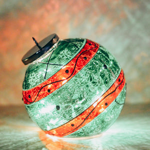 Green Striped Snowflake - Crackle Glass Ornament