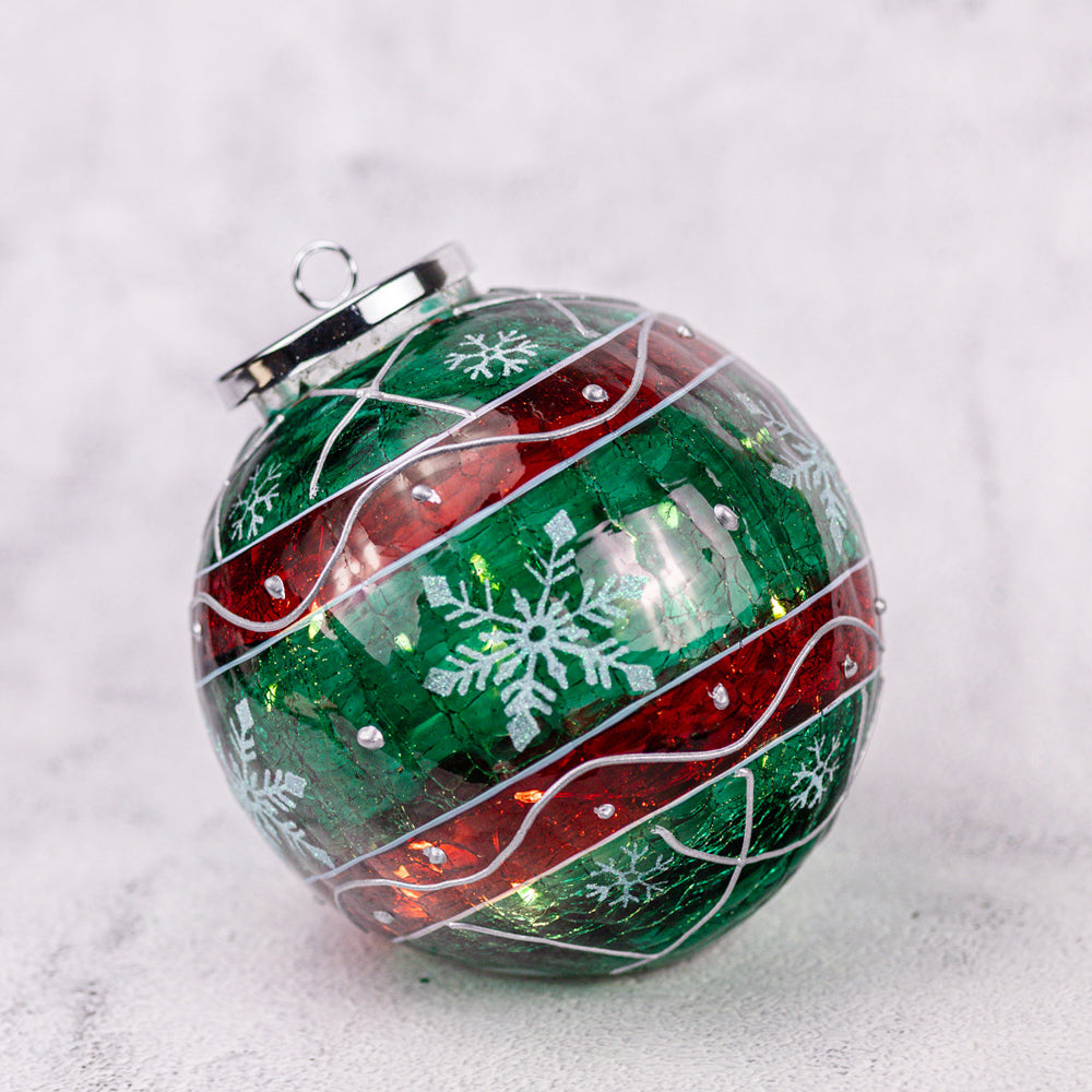 Green Striped Snowflake - Crackle Glass Ornament